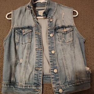 Wax Jean Light Blue Distressed Denim Vest